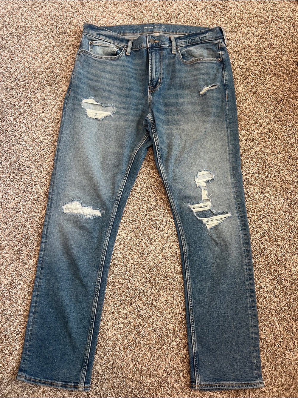 NWOT! Old Navy Men's Blue Distressed Denim Slim Cut Jeans 36 x 32 - Picture 4 of 12